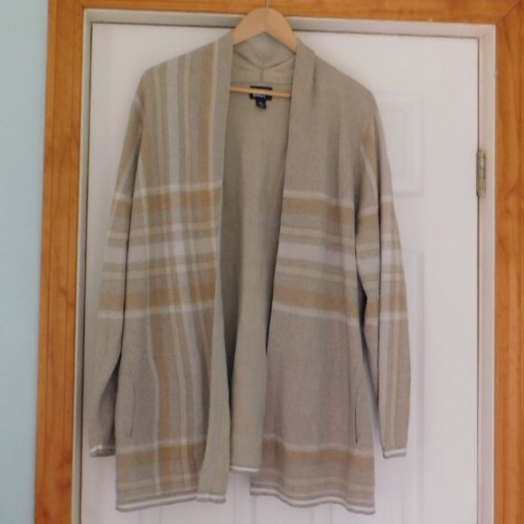 Land's End Womens plaid relaxed long open cardigan academia sz 2X - Picture 1 of 7